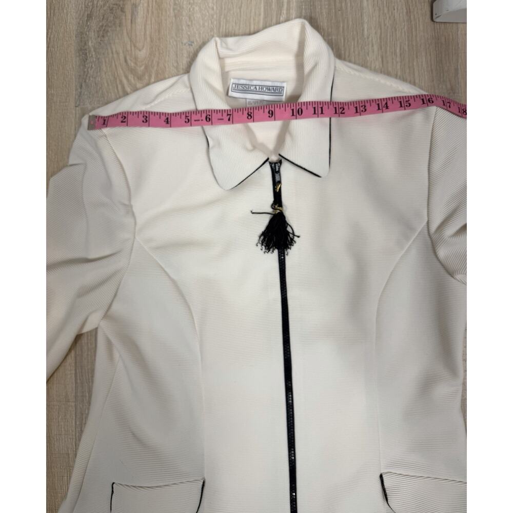Jessica Howard Ivory Zip-Front Jacket & Black Pants Suit – Size 16 - Picture 8 of 15